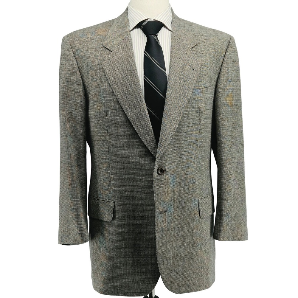 HUGO BOSS Suit Jacket Mens 40 Beige Check 2 Piece Single-Breasted Vintage